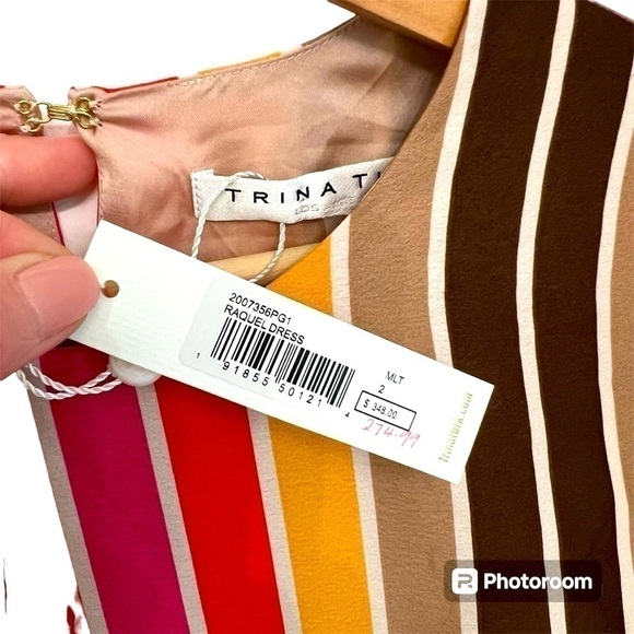 TRINA TURK Raquel Dress Mini Striped Shift Retro Bell Sleeves NEW Size 2 - Picture 7 of 16